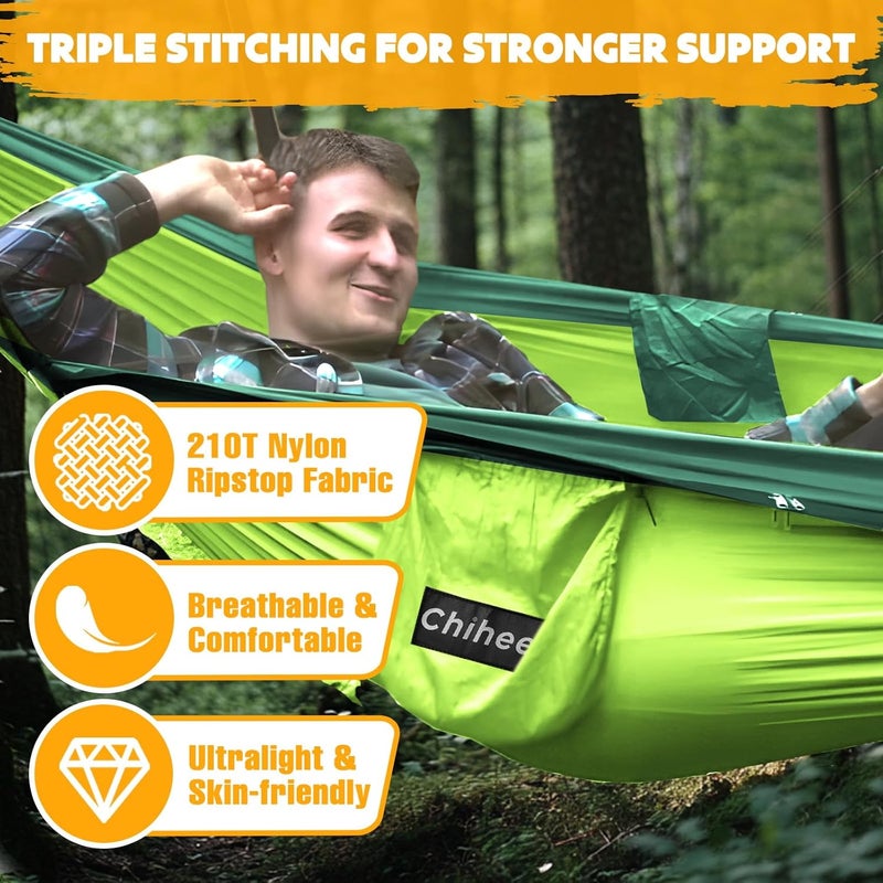 Chihee Ultra-Light Travel Camping Hammock Pop-up Net Hammock 660lbs Load Capacity,Breathable,Quick-Drying Parachute Nylon 2 Premium Carabiners,2 Tree Slings Included for Outdoor Backpacking Hiking - Image 2